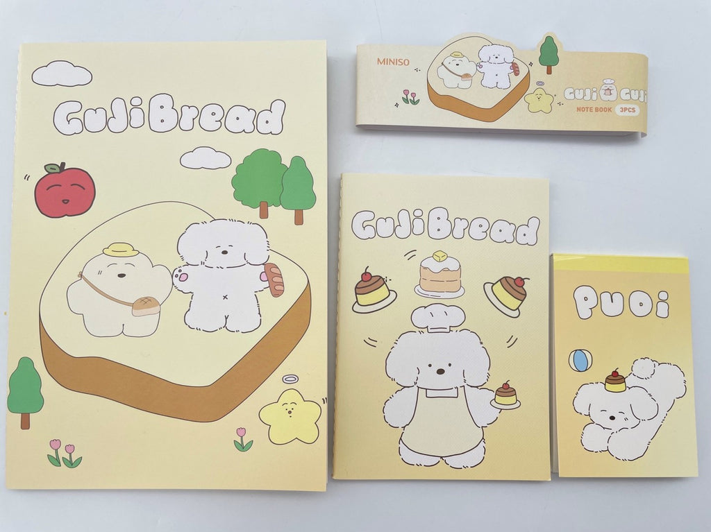 Miniso Guji Guji Bread Baking Series Stitch-bound notebook (3 Pcs)(Beige)