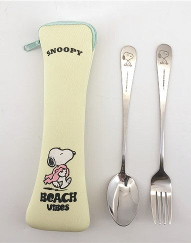 MIniso Snoopy Summer Travel Collection Flatware Set (Fork & Spoon) to