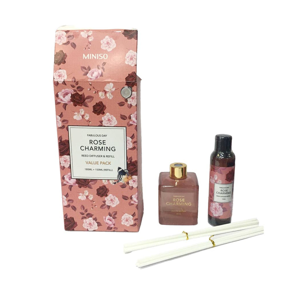 Miniso Fabulous Day Reed Diffuser & Refill Combo Set 180ML+150ML (Rose Charming, Pink)