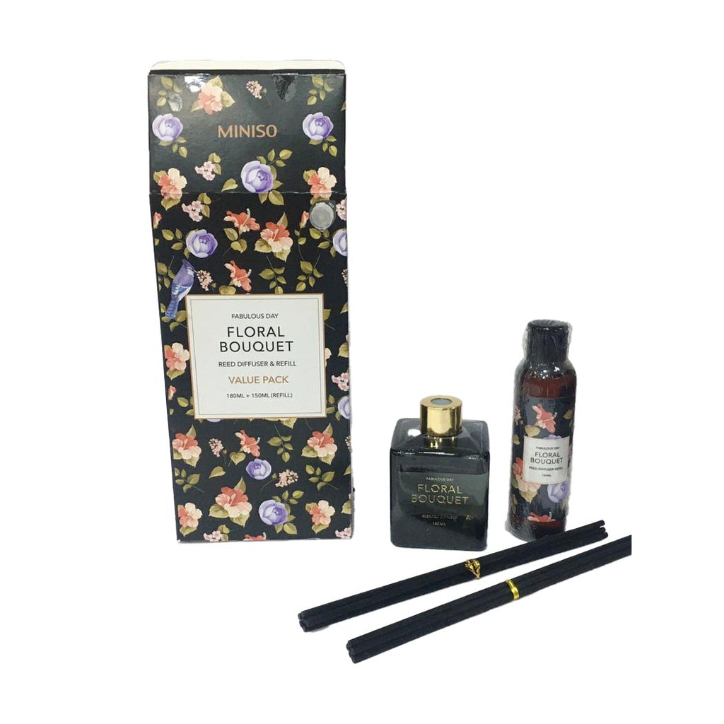 Miniso Fabulous Day Reed Diffuser & Refill Combo Set 180ML+150ML (Floral Bouquet, Black)