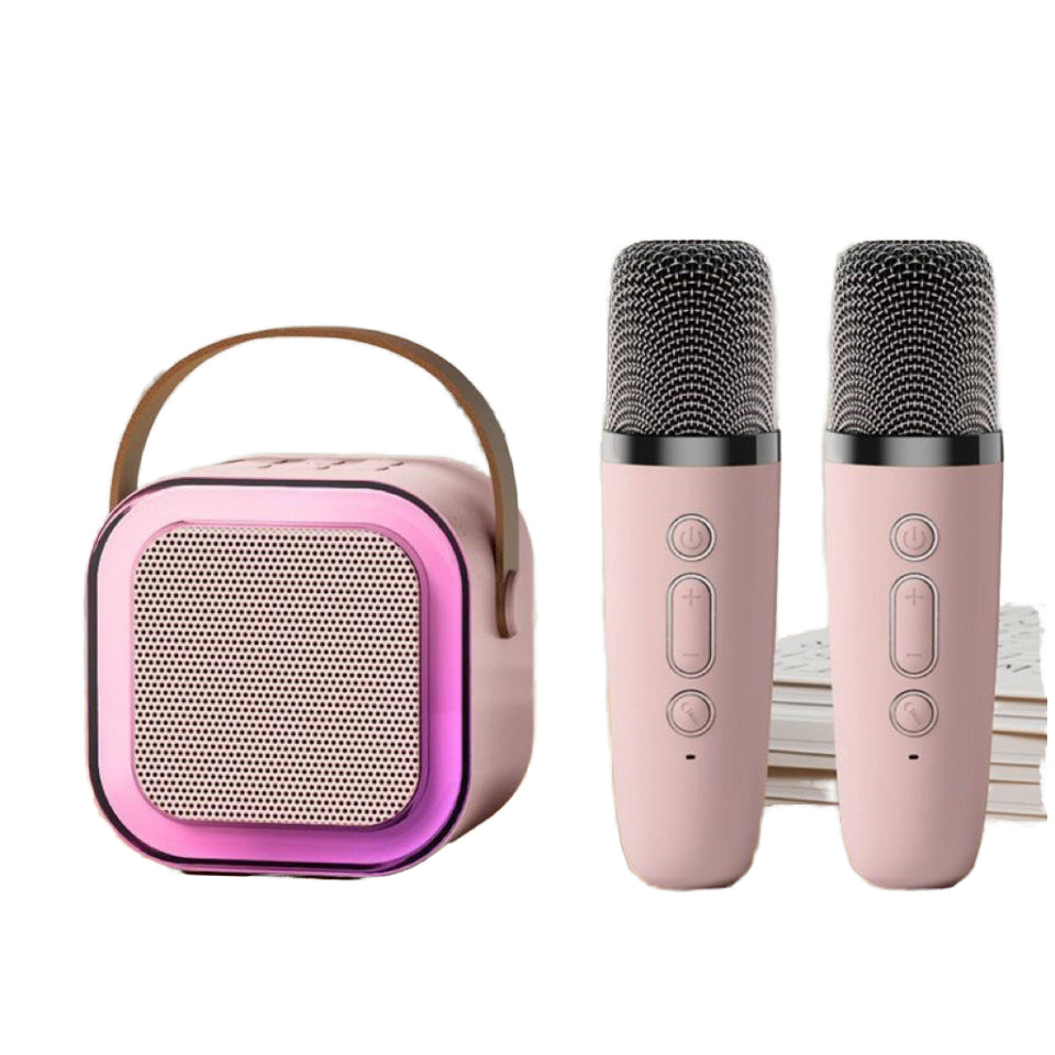 Mini Portable Bluetooth Karaoke Speaker – 2 Wireless Microphones, RGB LED, Rechargeable
